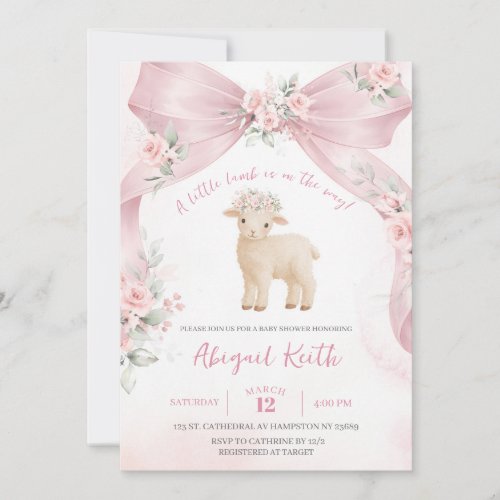 Pink Bow Coquette Lamb Baby Shower Invitation