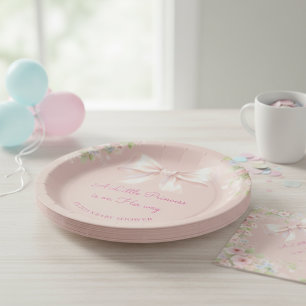 Pink Bow Coquette Little Princess Baby Girl Shower Paper Plates