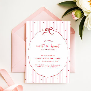 Pink Bow Coquette Little Sweetheart 1st Birthday Invitation