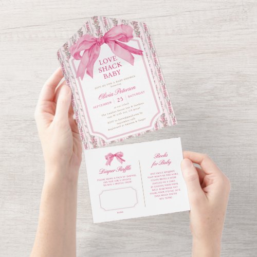 Pink Bow Coquette Love Shack Baby Shower All In One Invitation