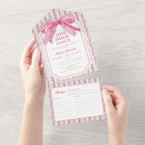 Pink Bow Coquette Love Shack Fiance Bridal Shower All In One Invitation