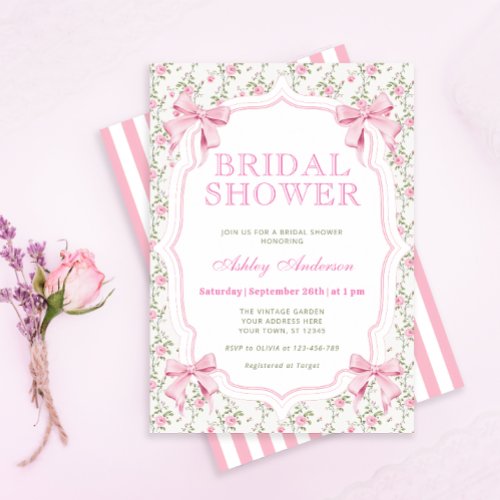 Pink Bow Coquette Modern Bridal Shower Invitation