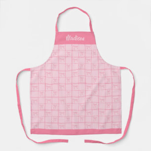 Pink Bow Coquette Modern Girly Personalized Name Apron