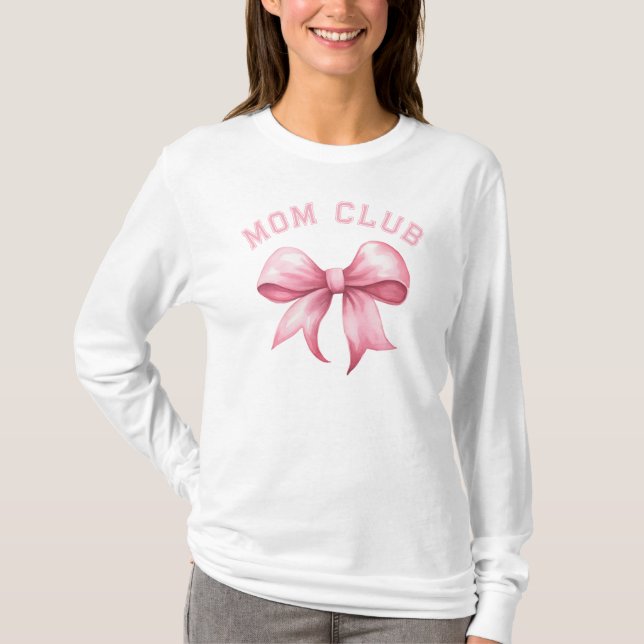 Pink Bow Coquette Mom Club T-Shirt (Front)