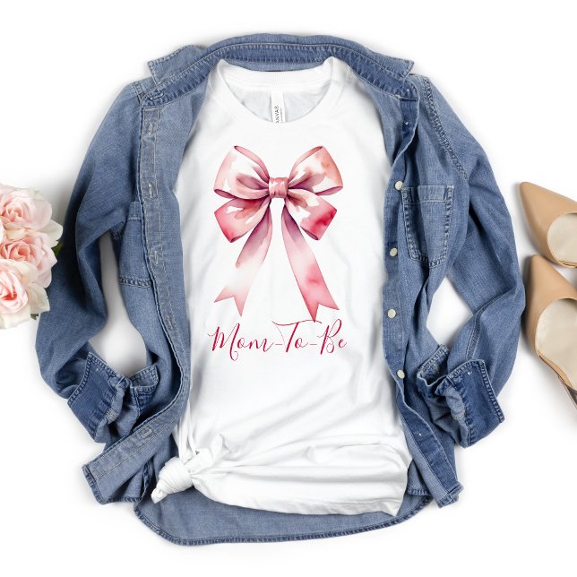 Pink Bow Coquette Mom To Be  T-Shirt (Pink Bow Mom To Be or Mom of Girls T-shirt)