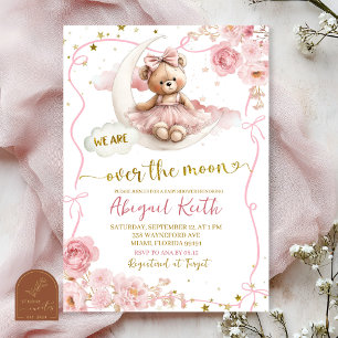Pink Bow Coquette over the moon baby shower Invitation