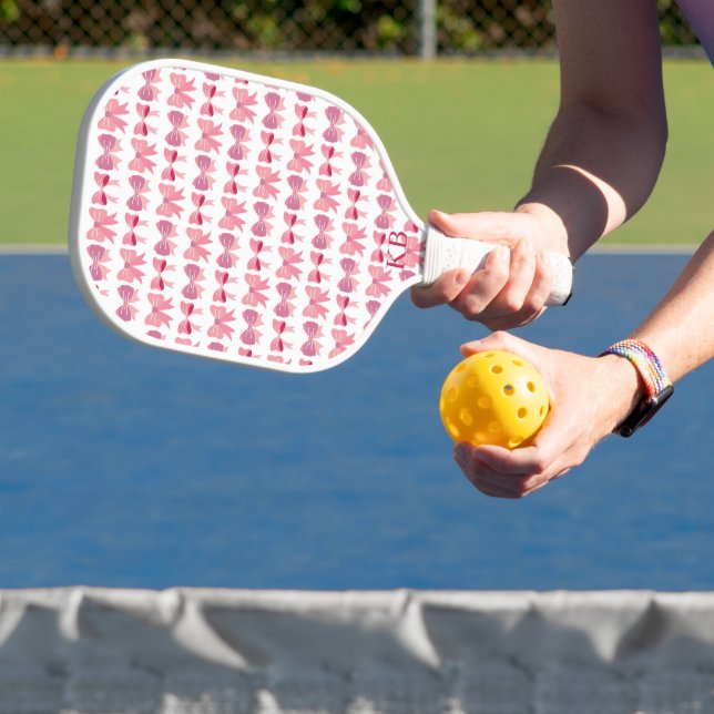 Pink Bow Coquette Pattern Monogram Initial Pickleball Paddle (Insitu)
