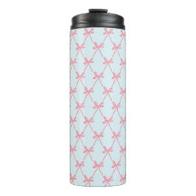 Pink Bow Coquette Pattern on Blue