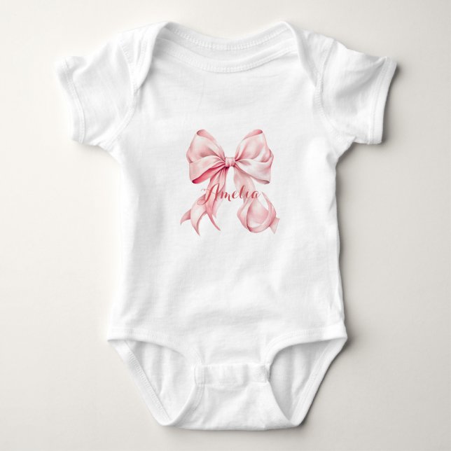 Pink Bow Coquette Personalized Baby Bodysuit (Front)