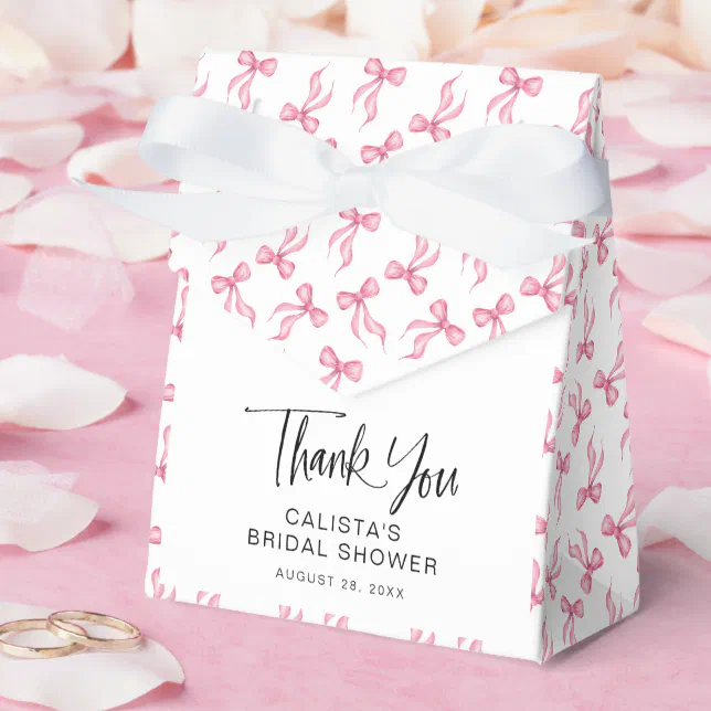 Pink Bow Coquette Personalized Bridal Shower Favor Boxes | Zazzle
