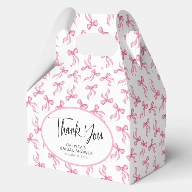 Pink Bow Coquette Personalized Bridal Shower Favor Boxes (Front)