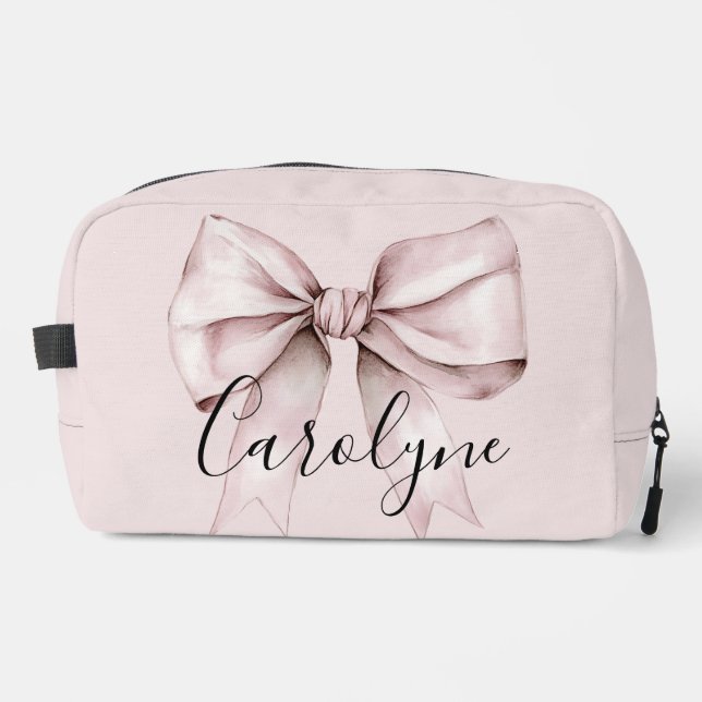 Pink bow coquette Personalized Name bridesmaid Dopp Kit (Front)