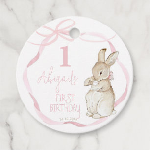 Pink Bow Coquette Peter the Rabbit 1st Birthday Favor Tags