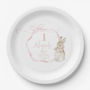 Pink Bow Coquette Peter the Rabbit 1st Birthday Paper Plates