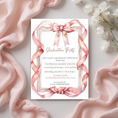 Pink Bow Coquette Photo Graduation Party