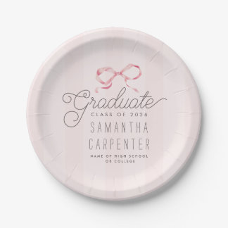 Pink Bow Coquette Photo Graduation Party  Paper Plates