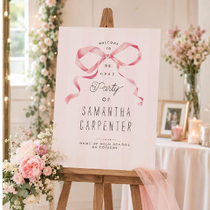 Pink Bow Coquette Photo Graduation welcome sign