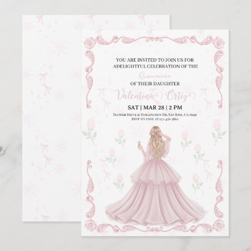 Pink Bow coquette Princess floral Quinceanera 
