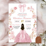 Pink Bow coquette Princess floral Quinceanera Invitation<br><div class="desc">Pink Bow coquette Princess floral Quinceanera,  Pink Boho Princess Quinceanera Invitation,  Mis Quince Anos XV de Invitaciones,  Blush Pink Dress Rose XV Invitation,  Editable Sweet 16th Invite</div>