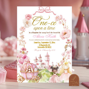 Pink Bow Coquette Princess Kingdom First Birthday Invitation