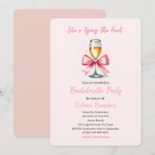 Pink Bow Coquette Prosecco Bachelorette Party Invitation