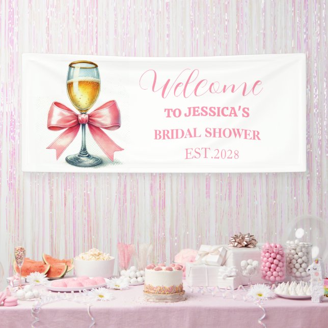 Pink Bow Coquette Prosecco Bridal shower Banner (Party)