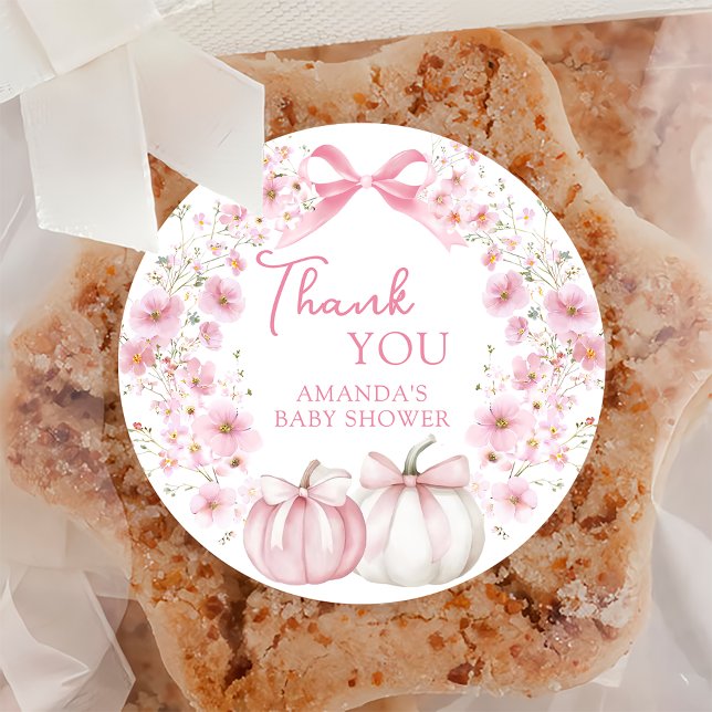 Pink Bow Coquette Pumpkin Baby Shower Sticker (Creator Uploaded)