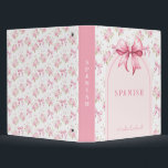 Pink Bow Coquette Rose School Subject 3 Ring Binder<br><div class="desc">This design features a very chic pink rose patterned background with a coordinating pink bows. You can personalize with your school subject on the spine and the cover and you can also add a name.</div>