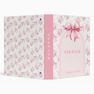 Pink Bow Coquette Rose School Subject 3 Ring Binder