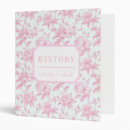 Pink Bow Coquette Roses  School Subject 3 Ring Binder