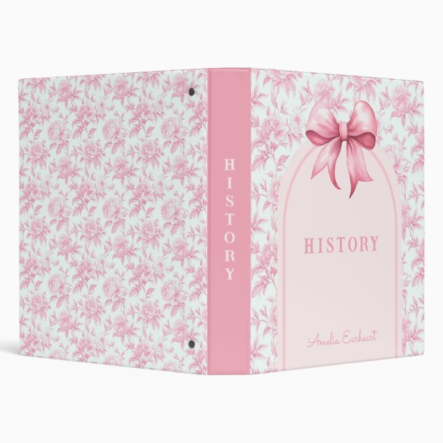 Pink Bow Coquette Roses | School Subject 3 Ring Binder (Background)