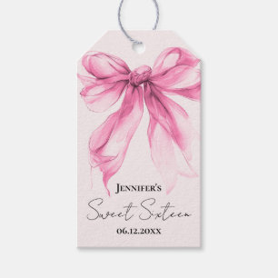 Pink Bow Coquette Script Sweet 16 Party Blush  Gift Tags