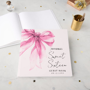 Pink Bow Coquette Script Sweet 16 Party Blush Guest Book