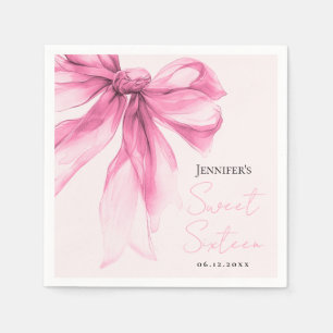 Pink Bow Coquette Script Sweet 16 Party Blush Napkins
