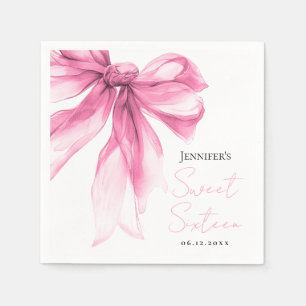 Pink Bow Coquette Script Sweet 16 Party Napkins