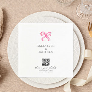 Pink Bow Coquette Share Photos QR Wedding Napkins