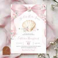 Pink Bow Coquette Shell Baby Shower Invitation