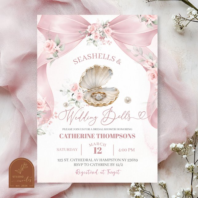 Pink Bow Coquette Shell Bridal Shower Invitation (Creator Uploaded)