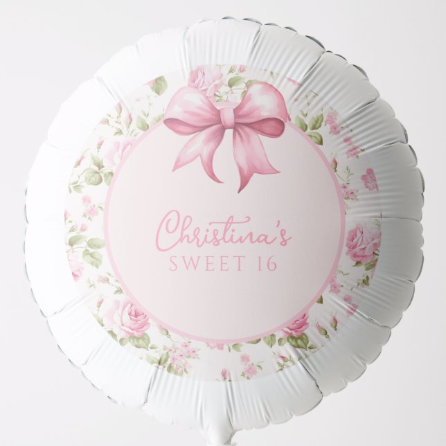 Pink Bow Coquette Sweet 16 Balloon (Front)
