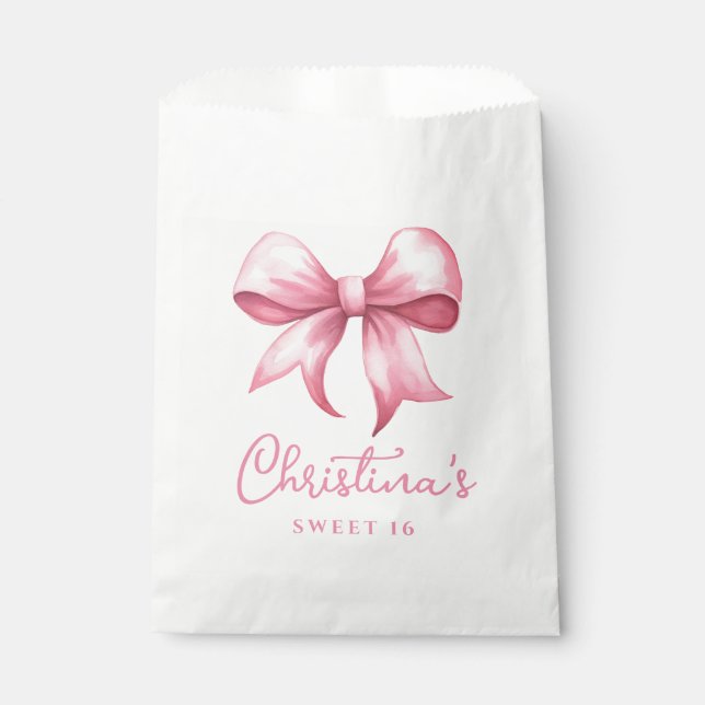 Pink Bow Coquette Sweet 16 Favor Bag (Front)