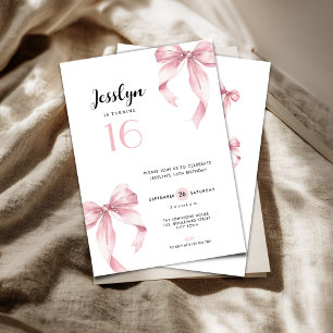 Pink Bow Coquette Sweet 16th Birthday Invitation