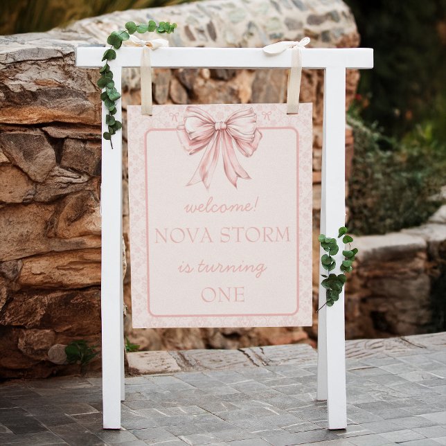 Pink Bow Coquette Toile Demask Custom Welcome Sign (Creator Uploaded)