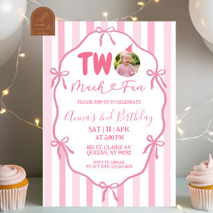 Pink Bow Coquette TWO much fun birthday Invitation