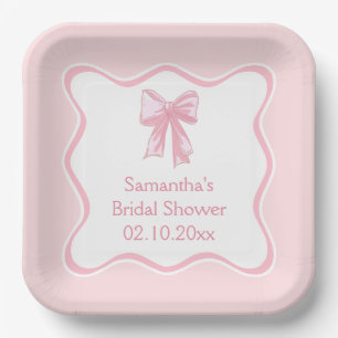 Pink Bow Coquette Tying the Knot Bridal Shower Paper Plates