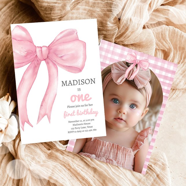 Pink Bow Coquette Wanna Be One Girl First Birthday Invitation (Creator Uploaded)