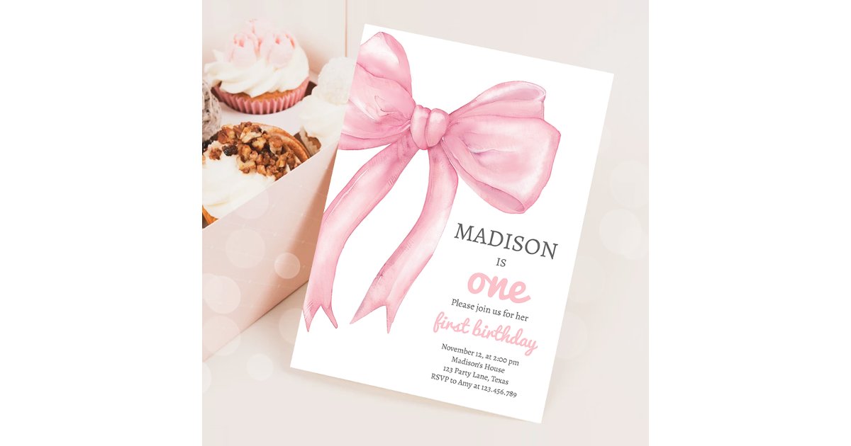 Pink Bow Coquette Wanna Be One Girl First Birthday Invitation | Zazzle