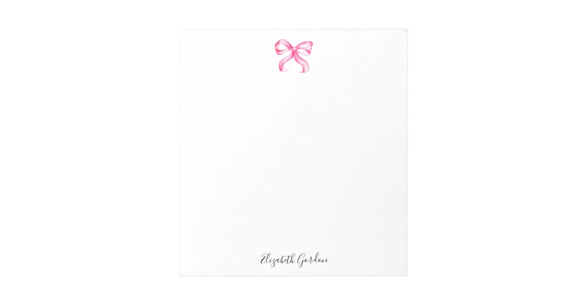 Pink Bow Coquette Watercolor Cute Custom Name Notepad | Zazzle