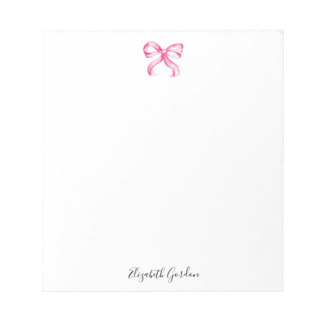 Pink Bow Coquette Watercolor Cute Custom Name Notepad (Front)