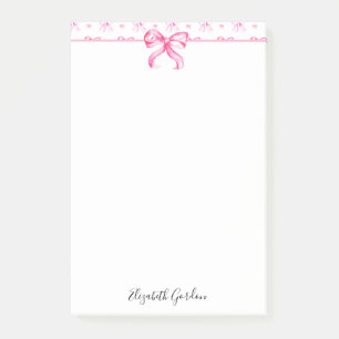 Pink Bow Coquette Watercolor Cute Custom Name Post-it Notes
