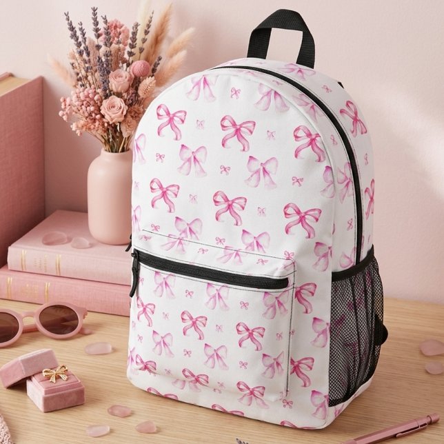 Pink Bow Coquette Watercolor Cute Printed Backpack (Creator Uploaded)